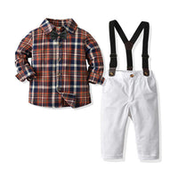 Load image into Gallery viewer, 2 Pieces Set Baby Kid Boys Birthday Party Checked Bow Shirts And Solid Color Jumpsuits Wholesale 211109450
