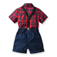 Load image into Gallery viewer, 2 Pieces Set Baby Kid Boys Birthday Party Checked Bow Shirts And Solid Color Rompers Wholesale 21110946
