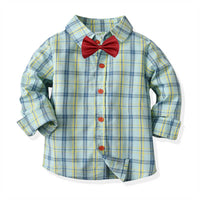Load image into Gallery viewer, 2 Pieces Set Baby Kid Boys Dressy Checked Shirts And Solid Color Pants Jumpsuits Wholesale 211109461
