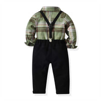 Load image into Gallery viewer, 2 Pieces Set Baby Kid Boys Dressy Checked Shirts And Solid Color Pants Jumpsuits Wholesale 211109462

