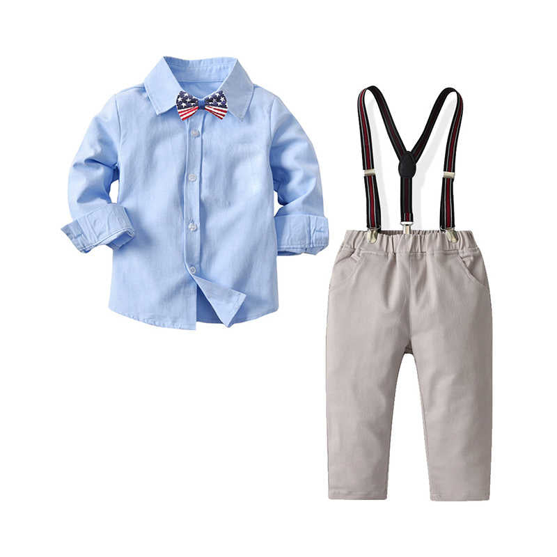 2 Pieces Set Baby Kid Boys Dressy Solid Color Shirts And Pants Jumpsuits Wholesale 211109463