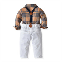 Load image into Gallery viewer, 2 Pieces Set Baby Kid Boys Checked Shirts And Solid Color Jumpsuits Wholesale 211109465
