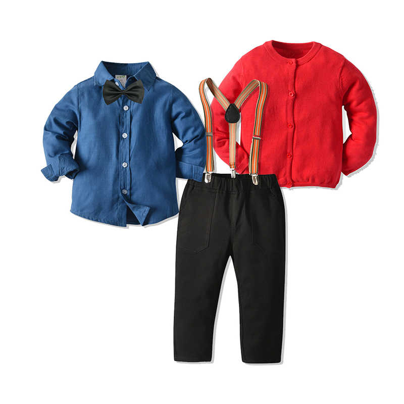 3 Pieces Set Baby Kid Boys Birthday Party Bow Shirts Solid Color Jackets Outwears And Jumpsuits Wholesale 211109470