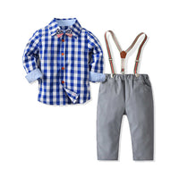 Load image into Gallery viewer, 2 Pieces Set Baby Kid Boys Birthday Party Checked Bow Shirts And Solid Color Jumpsuits Wholesale 211109471
