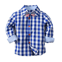 Load image into Gallery viewer, 2 Pieces Set Baby Kid Boys Birthday Party Checked Bow Shirts And Solid Color Jumpsuits Wholesale 211109471
