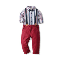 Load image into Gallery viewer, 2 Pieces Set Baby Kid Boys Birthday Party Striped Bow And Solid Color Jumpsuits Wholesale 211109475
