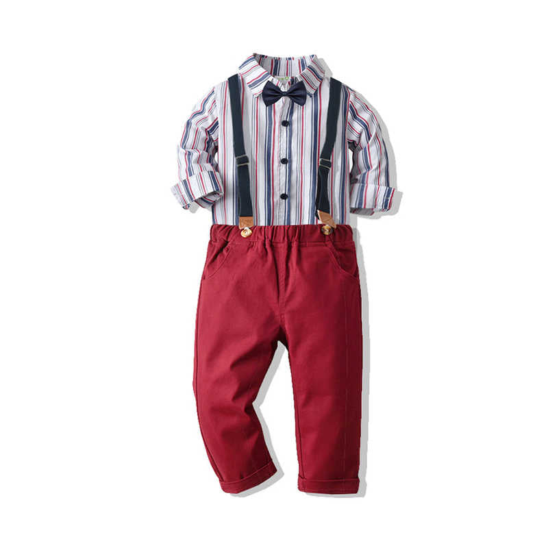 2 Pieces Set Baby Kid Boys Birthday Party Striped Bow And Solid Color Jumpsuits Wholesale 211109475