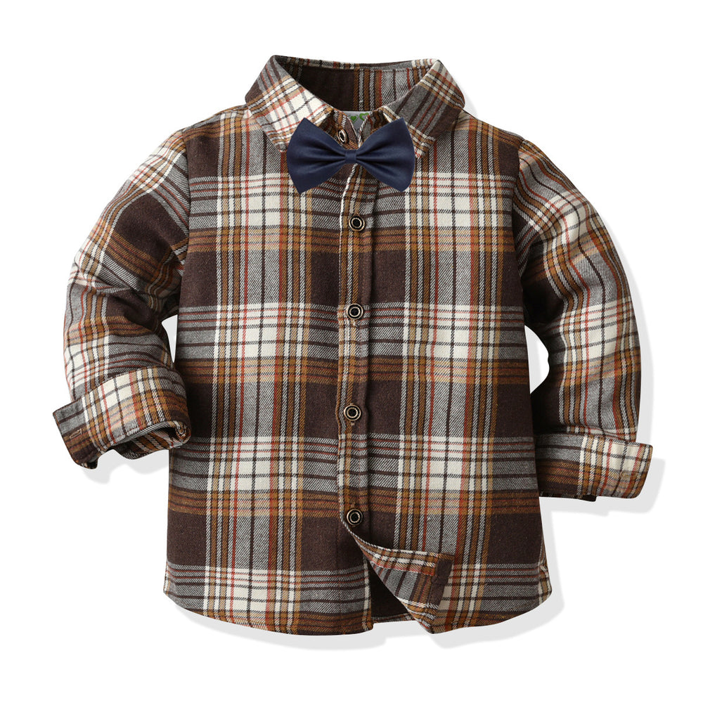 Baby Kid Boys Checked Bow Birthday Party Shirts Wholesale 211109480