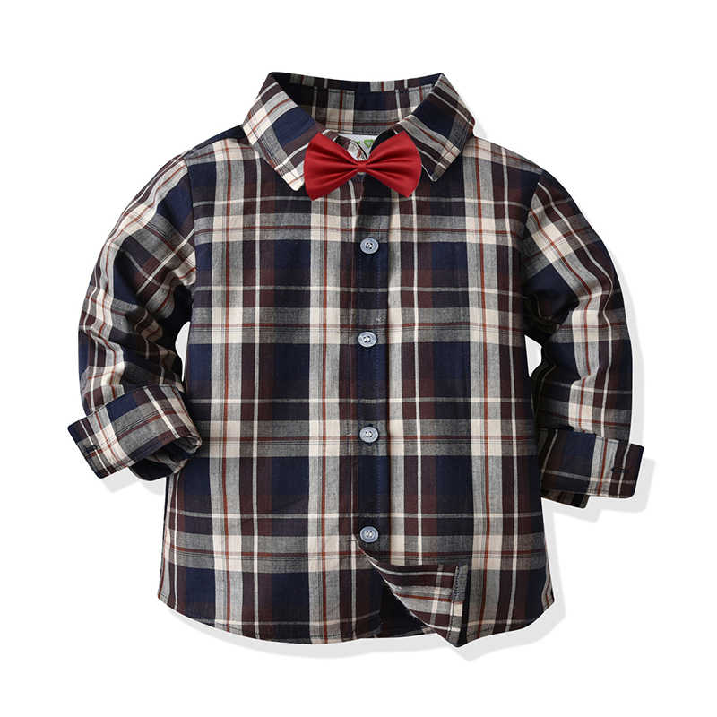 Baby Kid Boys Checked Bow Birthday Party Shirts Wholesale 211109484