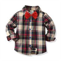 Load image into Gallery viewer, 2 Pieces Set Baby Kid Boys Birthday Party Checked Bow Shirts And Solid Color Pants Wholesale 211109486
