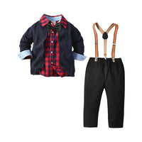 Load image into Gallery viewer, 3 Pieces Set Baby Kid Boys Birthday Party Crochet Cardigan Checked Bow Shirts And Solid Color Pants Wholesale 211109487
