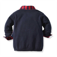 Load image into Gallery viewer, 3 Pieces Set Baby Kid Boys Birthday Party Crochet Cardigan Checked Bow Shirts And Solid Color Pants Wholesale 211109487
