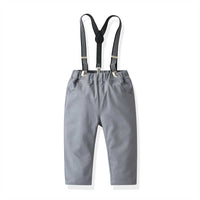 Load image into Gallery viewer, 2 Pieces Set Baby Kid Boys Birthday Party Checked Bow Shirts And Solid Color Jumpsuits Wholesale 211109489
