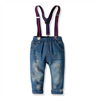 Load image into Gallery viewer, 2 Pieces Set Baby Kid Boys Striped Bow Shirts And Ripped Jumpsuits Wholesale 211109495
