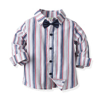 Load image into Gallery viewer, 2 Pieces Set Baby Kid Boys Birthday Party Striped Bow Shirts And Solid Color Jumpsuits Wholesale 21110950
