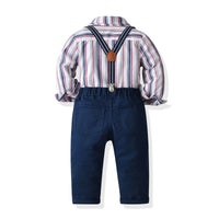 Load image into Gallery viewer, 2 Pieces Set Baby Kid Boys Birthday Party Striped Bow Shirts And Solid Color Jumpsuits Wholesale 21110950
