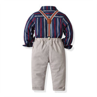 Load image into Gallery viewer, 2 Pieces Set Baby Kid Boys Birthday Party Striped Bow Shirts And Solid Color Jumpsuits Wholesale 211109501
