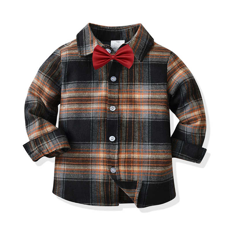 Baby Kid Boys Checked Bow Birthday Party Shirts Wholesale 211109502