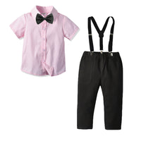 Load image into Gallery viewer, 2 Pieces Set Baby Kid Boys Birthday Party Bow Shirts And Solid Color Jumpsuits Wholesale 211109503
