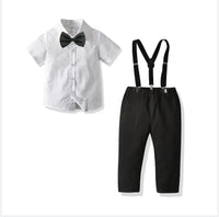 Load image into Gallery viewer, 2 Pieces Set Baby Kid Boys Birthday Party Bow Shirts And Solid Color Jumpsuits Wholesale 211109503
