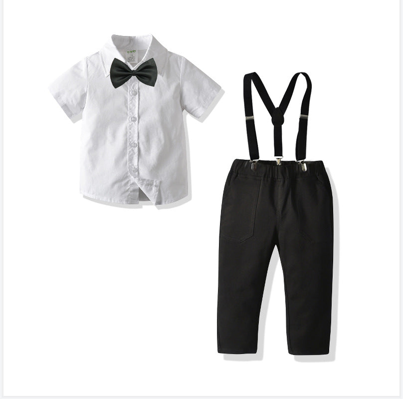 2 Pieces Set Baby Kid Boys Birthday Party Bow Shirts And Solid Color Jumpsuits Wholesale 211109503