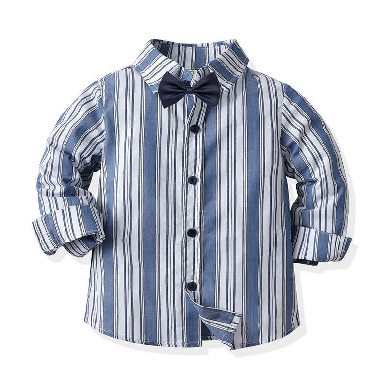 Baby Kid Boys Striped Bow Dressy Birthday Party Shirts Wholesale 211109514