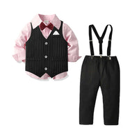 Load image into Gallery viewer, 3 Pieces Set Baby Kid Boys Dressy Birthday Party Solid Color Bow Shirts And Striped Vests Waistcoats And Jumpsuits Wholesale 211109515
