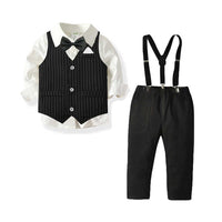 Load image into Gallery viewer, 3 Pieces Set Baby Kid Boys Dressy Birthday Party Solid Color Bow Shirts And Striped Vests Waistcoats And Jumpsuits Wholesale 211109515
