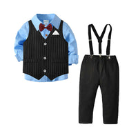 Load image into Gallery viewer, 3 Pieces Set Baby Kid Boys Dressy Birthday Party Solid Color Bow Shirts And Striped Vests Waistcoats And Jumpsuits Wholesale 211109515
