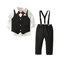 Load image into Gallery viewer, 3 Pieces Set Baby Kid Boys Dressy Birthday Party Solid Color Bow Shirts And Striped Vests Waistcoats And Jumpsuits Wholesale 211109515
