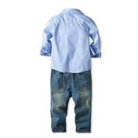 Load image into Gallery viewer, 2 Pieces Set Baby Kid Boys Dressy Birthday Party Striped Bow Shirts And Ripped Jeans Wholesale 211109518
