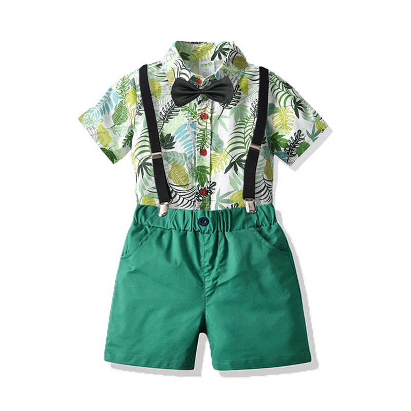 2 Pieces Set Baby Kid Boys Dressy Birthday Party Bow Print Shirts And Solid Color Rompers Wholesale 211109519