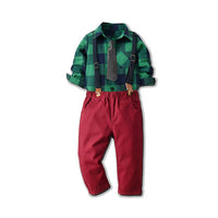 Load image into Gallery viewer, 2 Pieces Set Baby Boys Dressy Birthday Party Checked Bow Shirts And Solid Color Jumpsuits Wholesale 211109523
