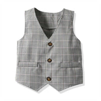 Load image into Gallery viewer, 3 Pieces Set Baby Kid Boys Dressy Birthday Party Solid Color Bow Polo Shirts And Checked Vests Waistcoats And Shorts Wholesale 211109524
