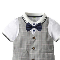 Load image into Gallery viewer, 3 Pieces Set Baby Kid Boys Dressy Birthday Party Solid Color Bow Polo Shirts And Checked Vests Waistcoats And Shorts Wholesale 211109524
