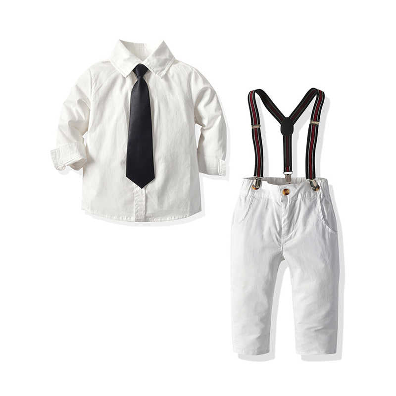2 Pieces Set Baby Kid Boys Dressy Birthday Party Solid Color Bow Shirts And Jumpsuits Wholesale 211109526