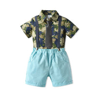 Load image into Gallery viewer, 2 Pieces Set Baby Kid Boys Dressy Birthday Party Dinosaur Camo Bow Print Shirts And Solid Color Rompers Wholesale 211109529
