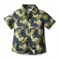 Load image into Gallery viewer, 2 Pieces Set Baby Kid Boys Dressy Birthday Party Dinosaur Camo Bow Print Shirts And Solid Color Rompers Wholesale 211109529
