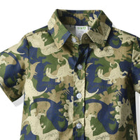 Load image into Gallery viewer, 2 Pieces Set Baby Kid Boys Dressy Birthday Party Dinosaur Camo Bow Print Shirts And Solid Color Rompers Wholesale 211109529
