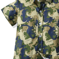 Load image into Gallery viewer, 2 Pieces Set Baby Kid Boys Dressy Birthday Party Dinosaur Camo Bow Print Shirts And Solid Color Rompers Wholesale 211109529
