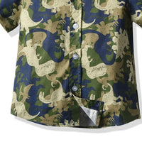 Load image into Gallery viewer, 2 Pieces Set Baby Kid Boys Dressy Birthday Party Dinosaur Camo Bow Print Shirts And Solid Color Rompers Wholesale 211109529
