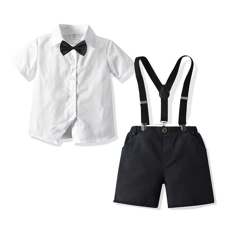 2 Pieces Set Baby Kid Boys Dressy Birthday Party Solid Color Bow Shirts And Rompers Wholesale 211109539
