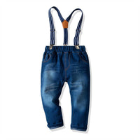 Load image into Gallery viewer, 2 Pieces Set Baby Kid Boys Dressy Birthday Party Striped Bow Shirts And Solid Color Jeans Wholesale 211109543
