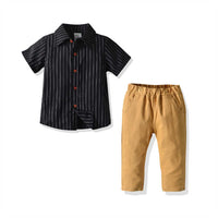 Load image into Gallery viewer, 2 Pieces Set Baby Kid Boys Dressy Birthday Party Striped Bow Shirts And Solid Color Pants Wholesale 211109545
