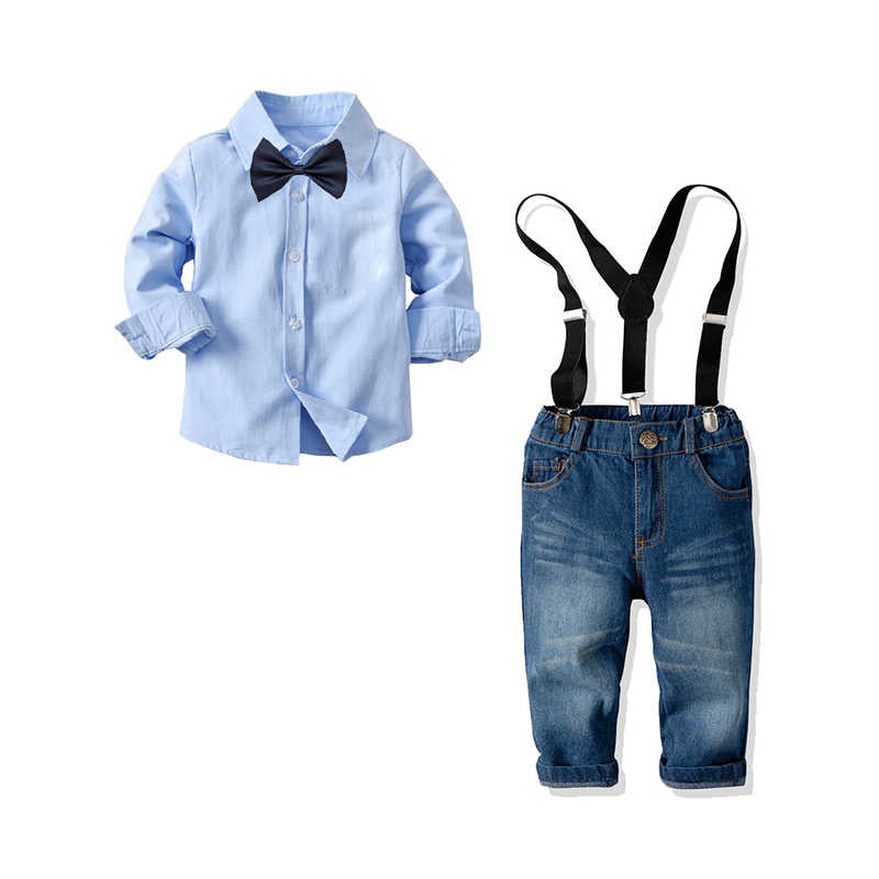 2 Pieces Set Baby Kid Boys Dressy Birthday Party Solid Color Bow Shirts And Jumpsuits Wholesale 211109547