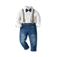 Load image into Gallery viewer, 2 Pieces Set Baby Kid Boys Dressy Birthday Party Solid Color Bow Shirts And Jumpsuits Wholesale 211109547
