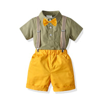 Load image into Gallery viewer, 2 Pieces Set Baby Kid Boys Dressy Birthday Party Solid Color Bow Shirts And Rompers Wholesale 211109554
