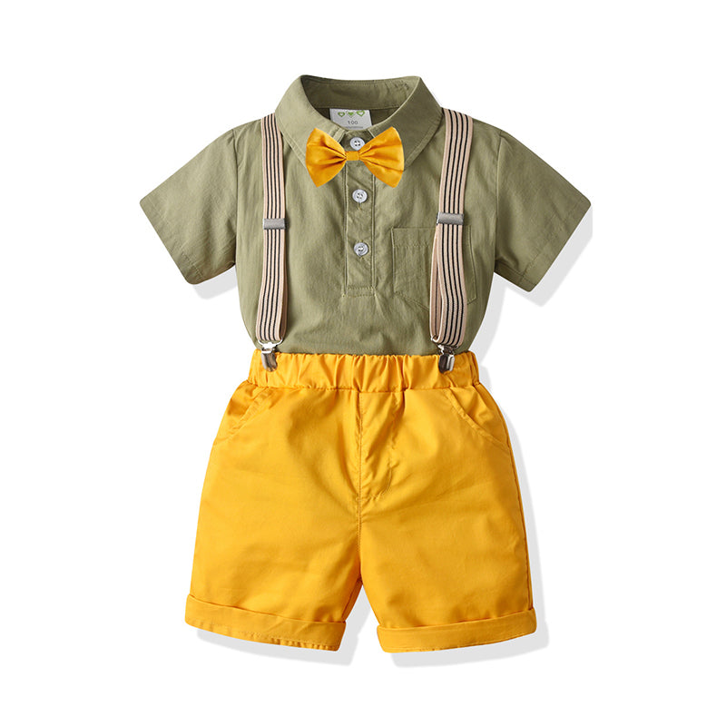 2 Pieces Set Baby Kid Boys Dressy Birthday Party Solid Color Bow Shirts And Rompers Wholesale 211109554