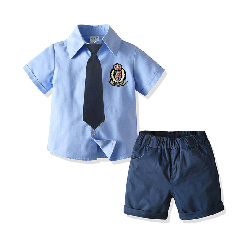 2 Pieces Set Baby Kid Boys Bow Embroidered Shirts And Solid Color Shorts Wholesale 211109555