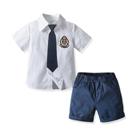 Load image into Gallery viewer, 2 Pieces Set Baby Kid Boys Bow Embroidered Shirts And Solid Color Shorts Wholesale 211109555
